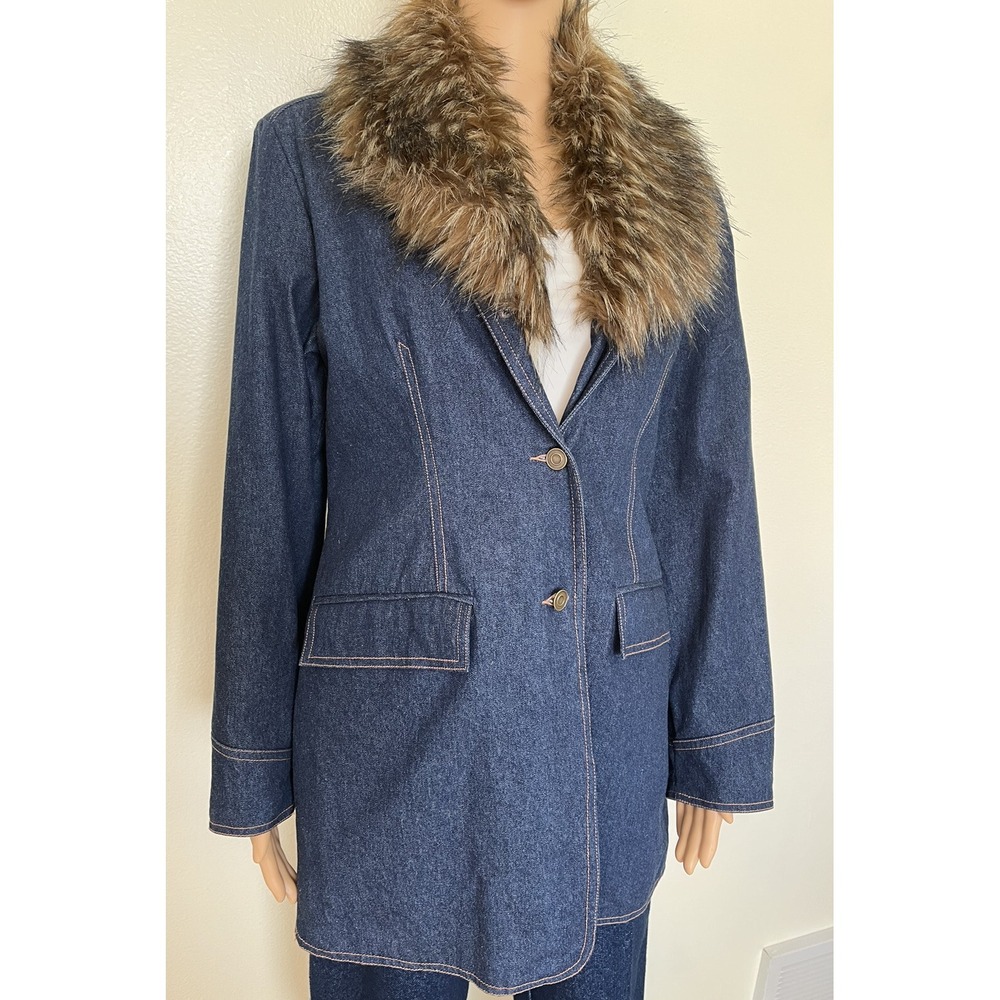 Vintage 80s Terry Lewis Denim Faux Trim Button Up Womens Blazer Jacket Size S - Picture 3 of 11